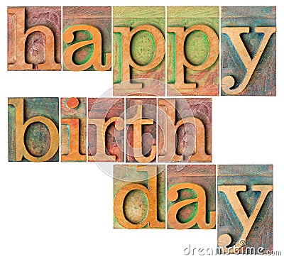 Happy birthday in wood type