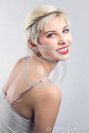 Happy blonde woman model