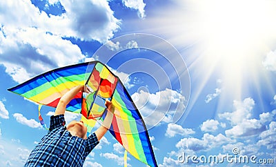Happy child flies a kite in the sky 2