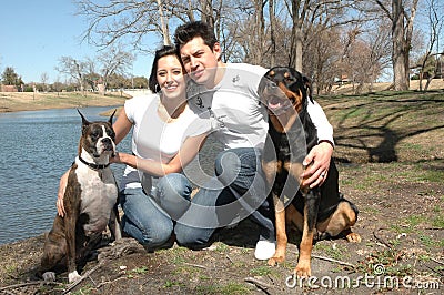 Happy Couple with Dogs