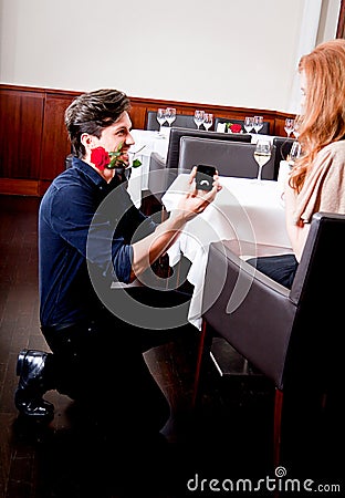 Happy couple in restaurant romantic date