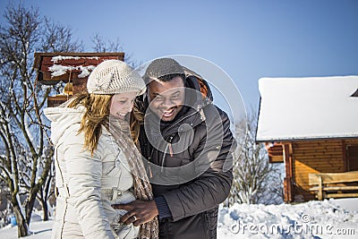 Happy couple in the snow