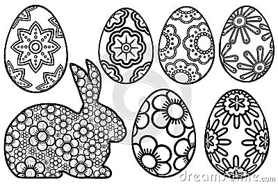 Happy Easter Eggs Swirls And Flowers Backg