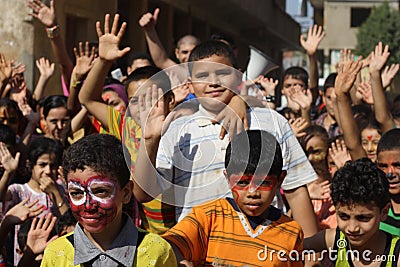 Happy Egyptian kids playing at charity event in giza, egypt