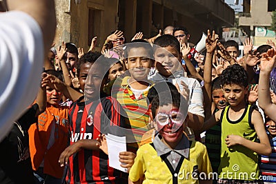 Happy Egyptian kids playing at charity event in giza, egypt