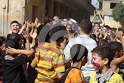 Happy Egyptian kids playing at charity event in giza, egypt