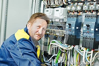 Happy electrician engineer worker
