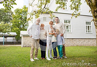 Happy family in front of house outdoors