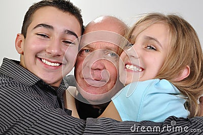 Family portrait of elderly father with children