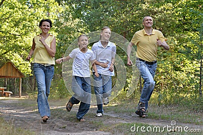 Happy family on a walk