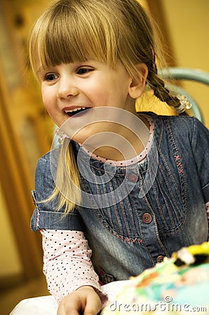 Happy Girl with Birthday Cake