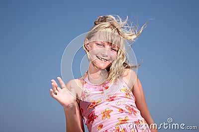 Happy girl waving Hello!