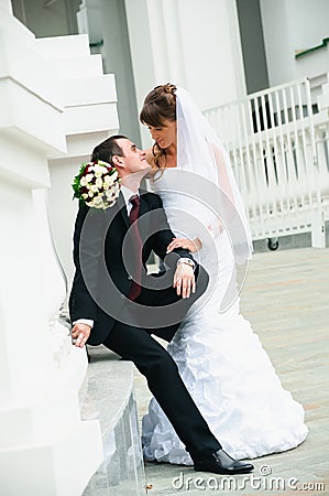 Happy groom and bride. Love tenderness feeling of wedding couple