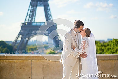 Happy just married couple in Paris