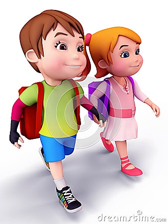 Happy Kids Going To School With School Bag Stock Photo - Image: 24523240