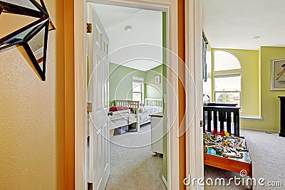 Happy kids rooms in bright green and yellow colors