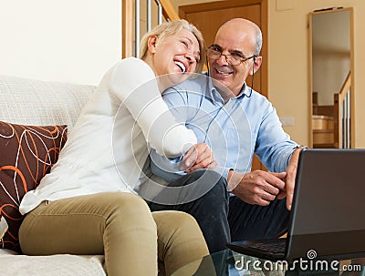 Happy mature couple with laptop