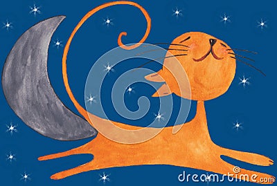 The happy orange cat on sky in the night