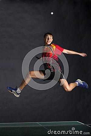 Happy player in long jumping