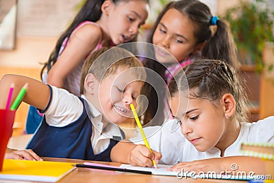 Happy pupils at school