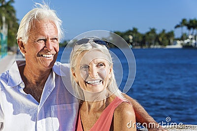 Happy Senior Couple Looking to Tropical Sea or River