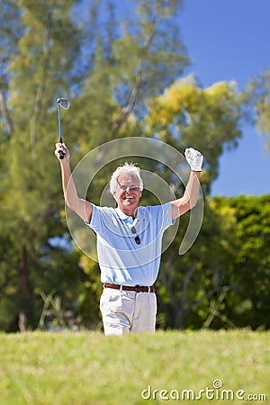 Happy Senior Man Celebrating Playing Golf