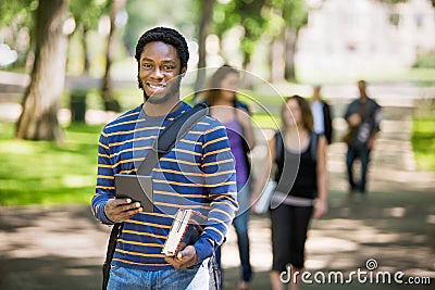 Happy Student Holding Digital Tablet On Campus