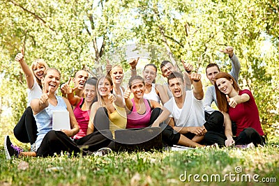 Happy students in park