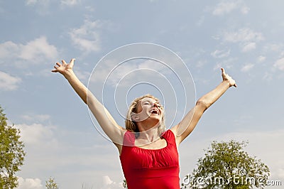 Happy woman cheering