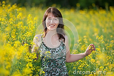 Happy woman in field