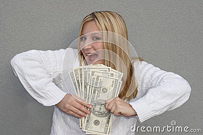 Happy woman with money