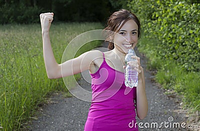 Happy woman runner cheering