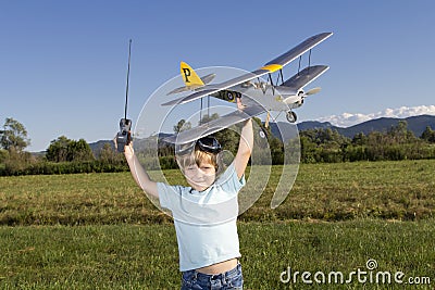 Happy Young boy and his new RC plane
