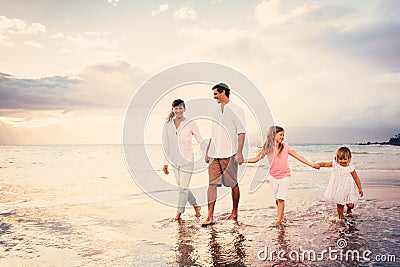 Happy Young Family have Fun Walking