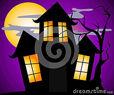 Haunted House Halloween Scene Stock Photo