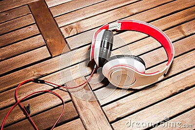 Headphone on wood slat