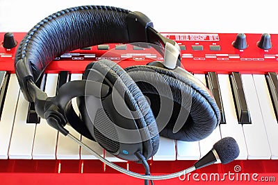 Headphones on Synthesizer Keyboard