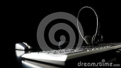 Headset on a computer keyboard