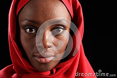Headshot beautiful black african woman in hijab