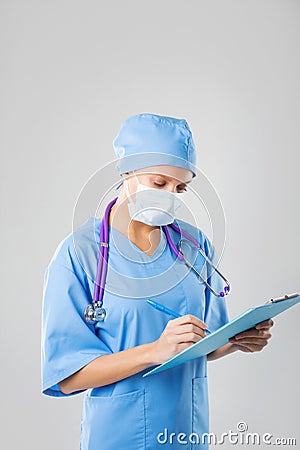 Healthcare and medical concept - female doctor with stethoscope