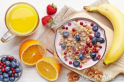 Healthy breakfast. Yogurt with granola and berries