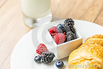 Healthy Croissant And Milk Breakfast