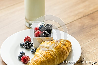 Healthy Croissant And Milk Breakfast