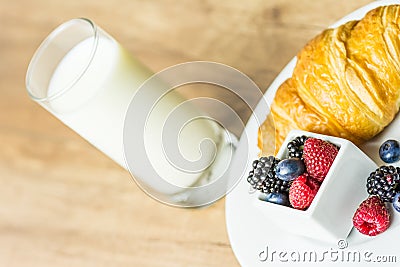 Healthy Croissant And Milk Breakfast