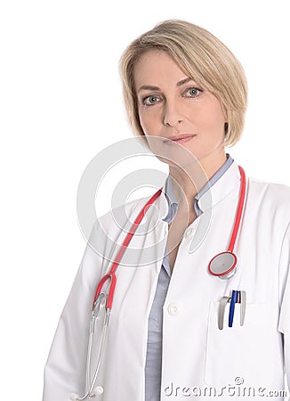 Healthy lifestyle: Portrait of a female doctor in white.