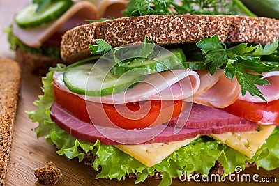 Healthy sandwich on rye bread