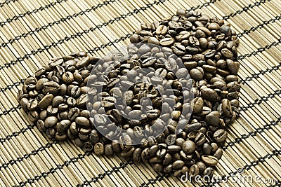 Heart of coffee beans