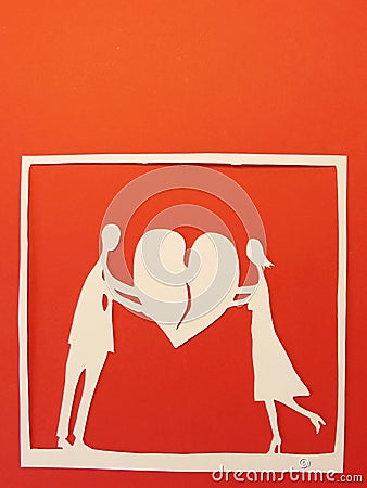 Heart, woman and man. Paper cutting.