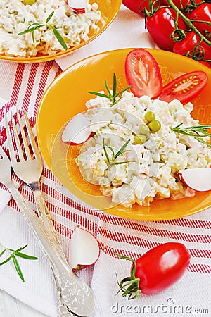 Hearty breakfast. olivier salad