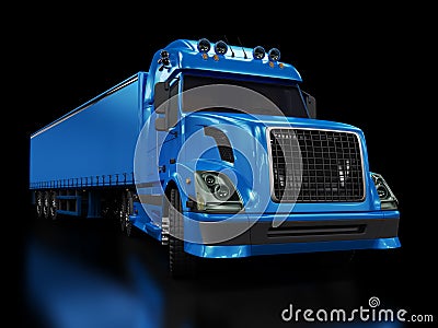 Heavy blue truck isolated on black